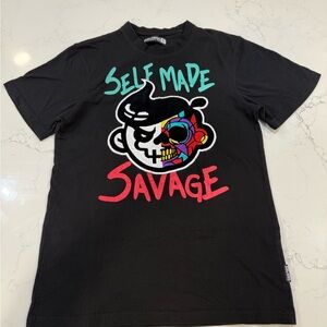 Rebel Minds Self Made Savage Embroidered Graphic Short Sleeve Tee in Black (S)